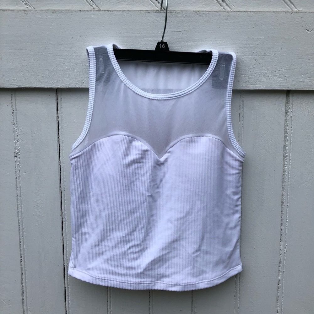 Kortni Jeane Ribbed White Netted Sweetheart Top